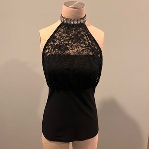 Black jeweled backless top